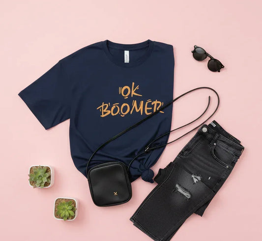 OK BOOMER – Unisex Oversized Navy Graphic Tee - TRESSNY