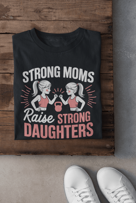 Strong Women Raise Strong Daughter T-Shirt | 100% Cotton | Bio - Washed | Soft, Breathable & Durable - TRESSNY - MRnHs - Bk - S - StrongMomTShirtDesign - Fr - dtf