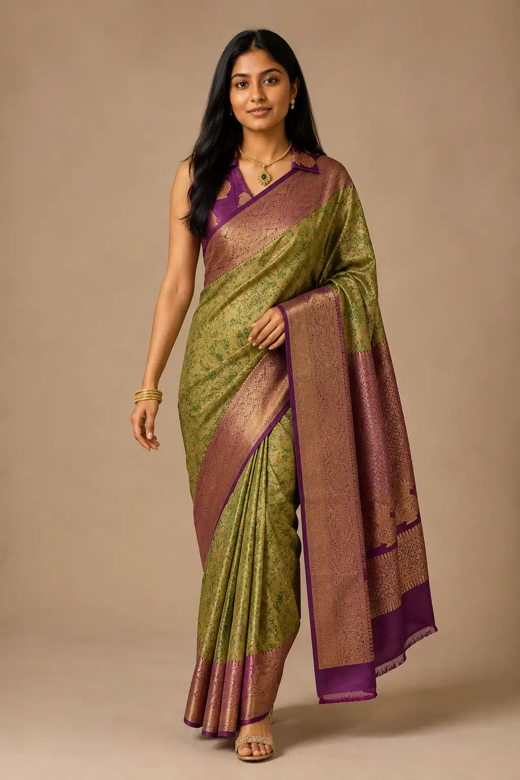 Jacquard Semi Silk Double Shade Saree for Wedding Wear