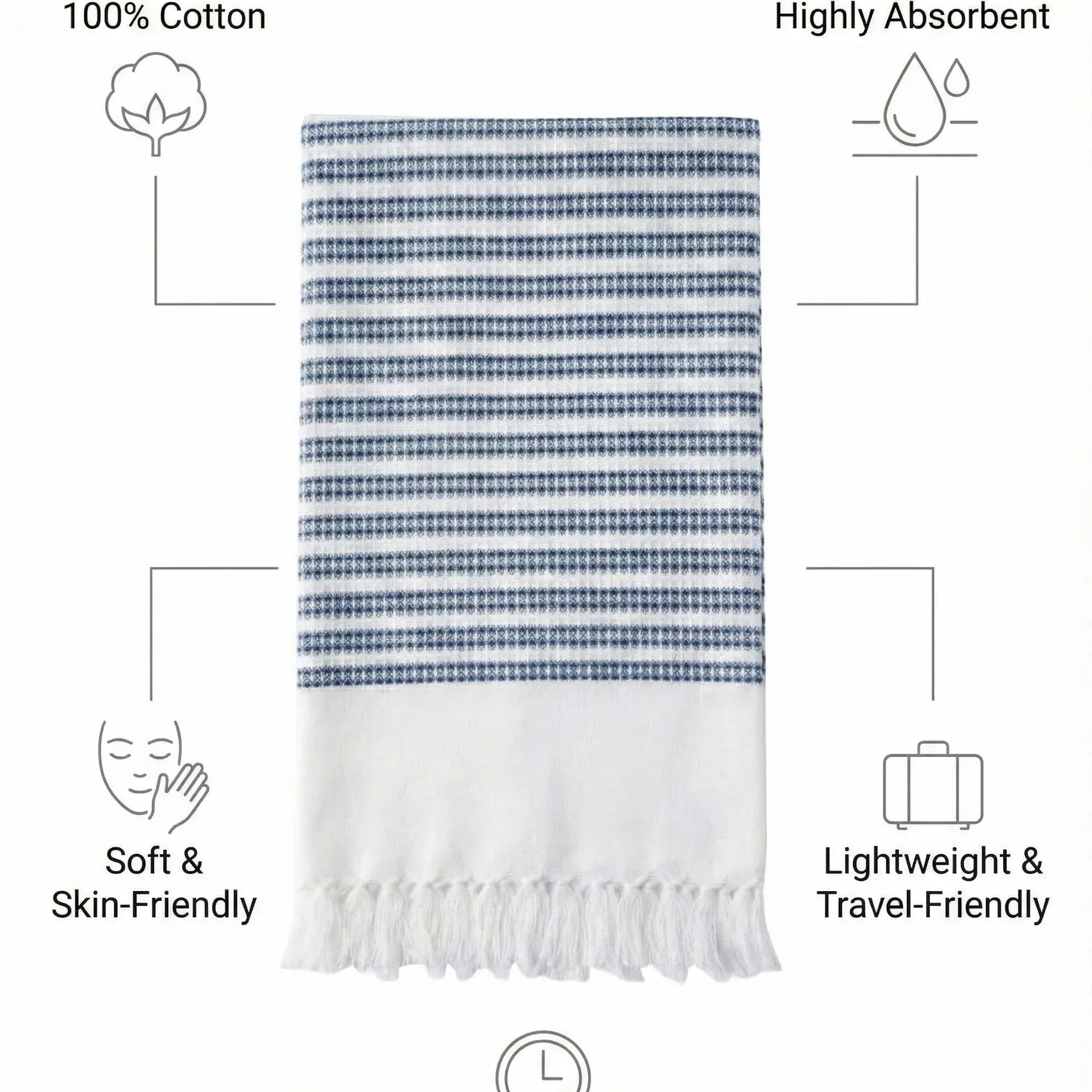 Pure cotton quick dry towel blue folded view – TRESSNY