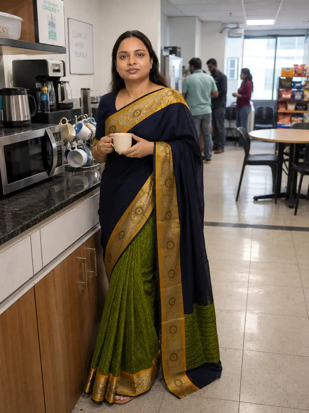 3D Embossed Art Silk Saree with Contrast Pallu and Blouse - Border Closeup | Women Fashion India