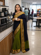3D Embossed Art Silk Saree with Contrast Pallu and Blouse - Border Closeup | Women Fashion India