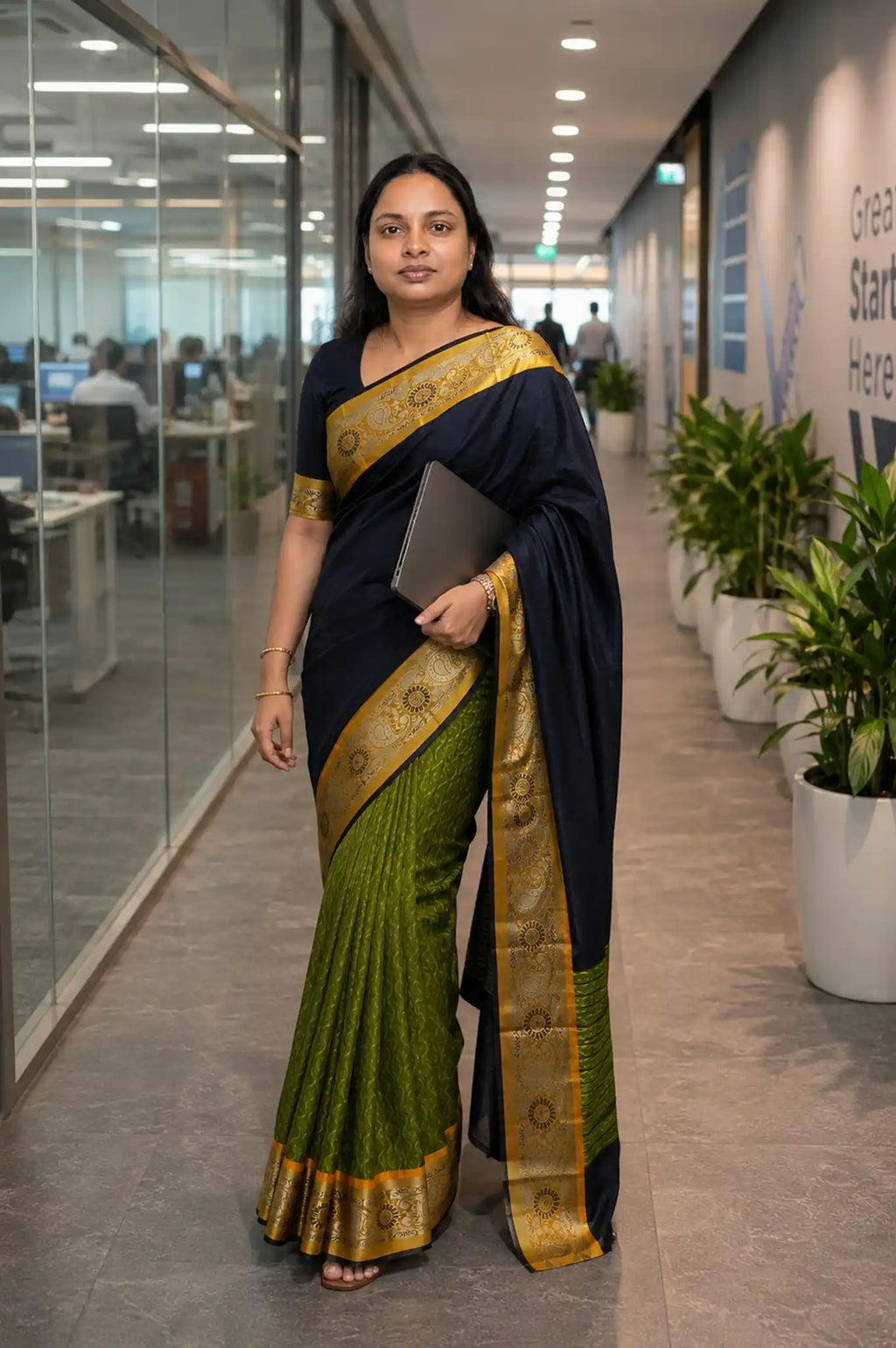 3D Embossed Art Silk Saree with Contrast Pallu and Blouse - Pallu Detail | Women Fashion India