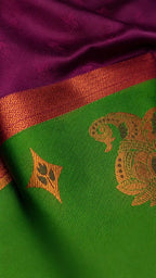 3D Embossed Soft Silk Saree with Contrast Green Pallu - Border Closeup | Women Fashion India