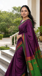 3D Embossed Soft Silk Saree with Contrast Green Pallu - Pallu Detail | Women Fashion India