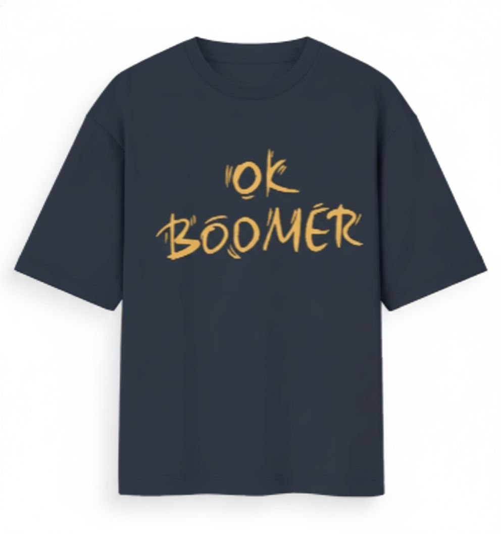 OK BOOMER – Unisex Oversized Navy Graphic Tee