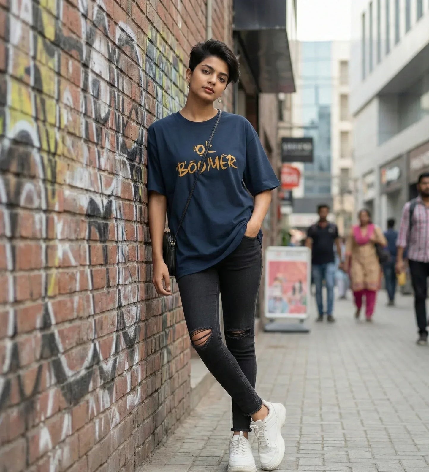 OK BOOMER – Unisex Oversized Navy Graphic Tee - TRESSNY