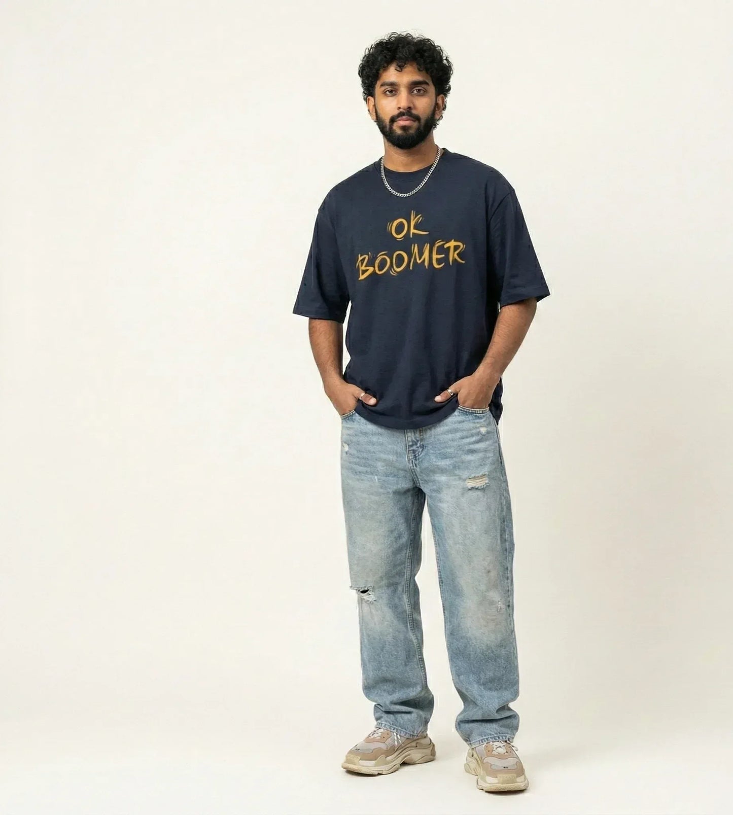 OK BOOMER – Unisex Oversized Navy Graphic Tee - TRESSNY