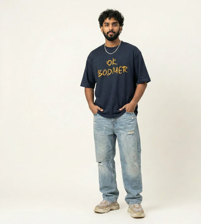 OK BOOMER – Unisex Oversized Navy Graphic Tee - TRESSNY