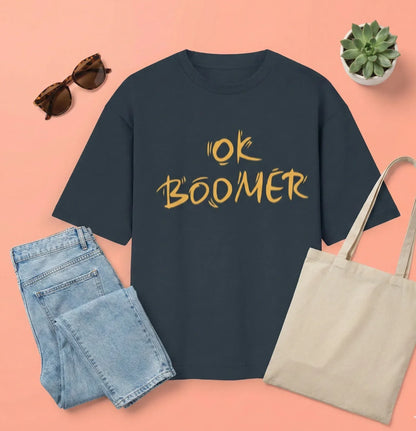 OK BOOMER – Unisex Oversized Navy Graphic Tee - TRESSNY