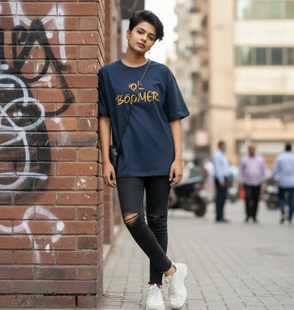 OK BOOMER – Unisex Oversized Navy Graphic Tee - TRESSNY