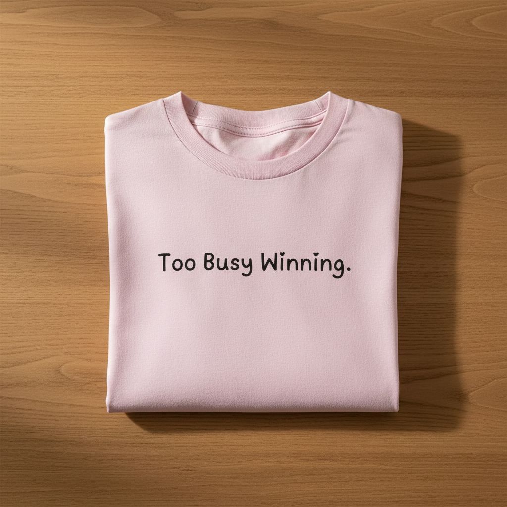 Pink oversized cotton T shirt with Too Busy Winning. text printed in the center folded – TRESSNY