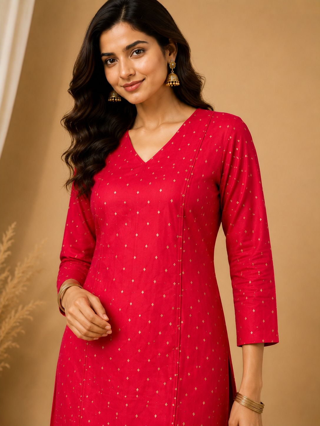 Red Gold Diamond Kurta Set 01 – TRESSNY