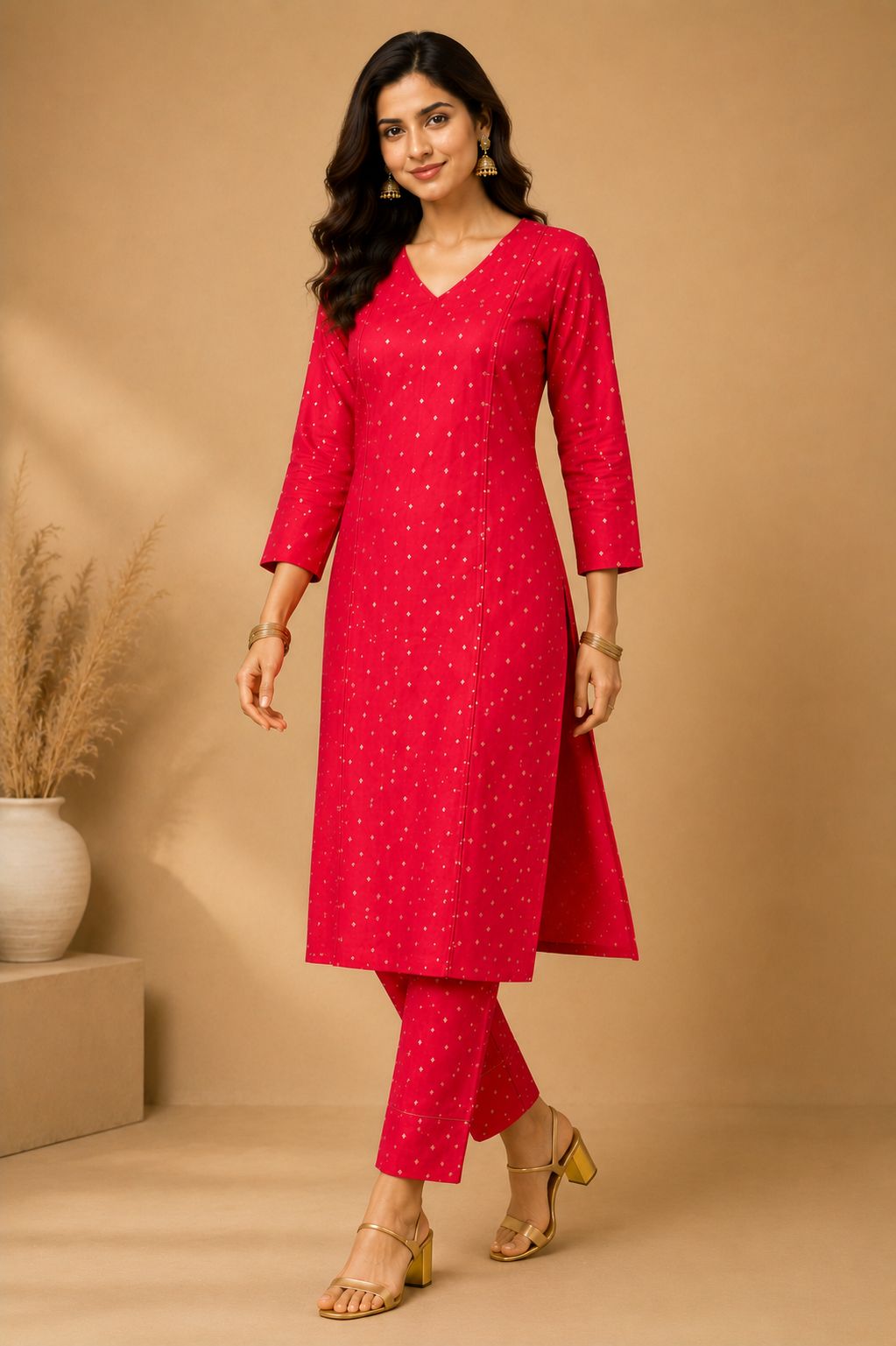 Red Gold Diamond Kurta Set 02 – TRESSNY