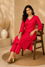 Red Gold Diamond Kurta Set 03 – TRESSNY