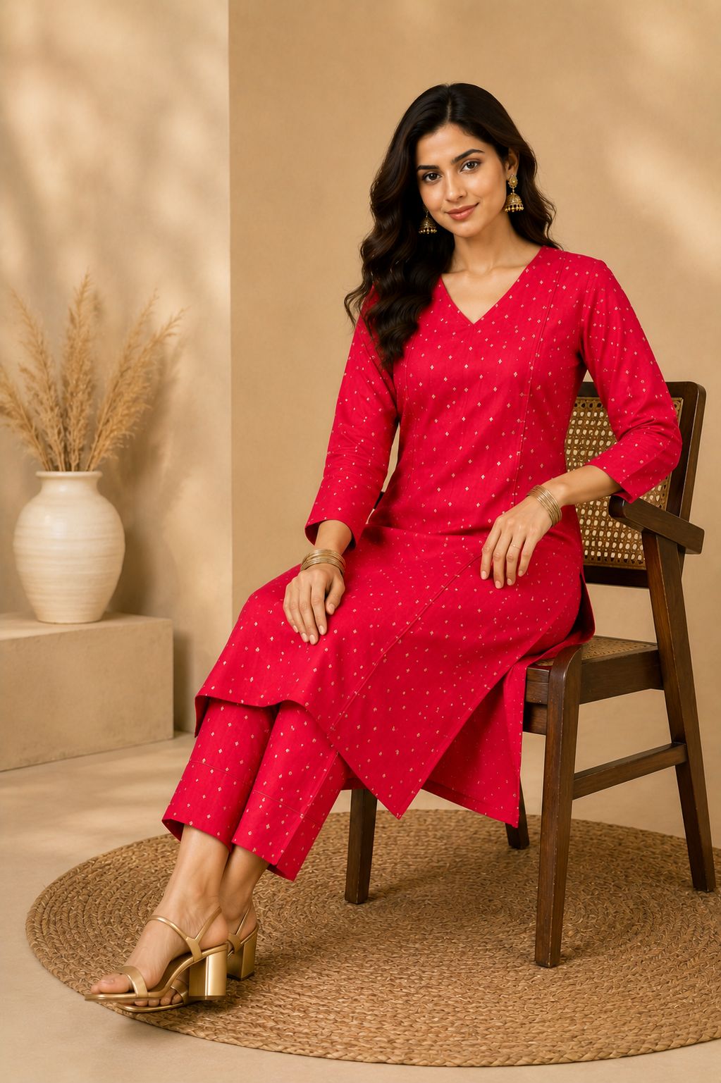 Red Gold Diamond Kurta Set 03 – TRESSNY