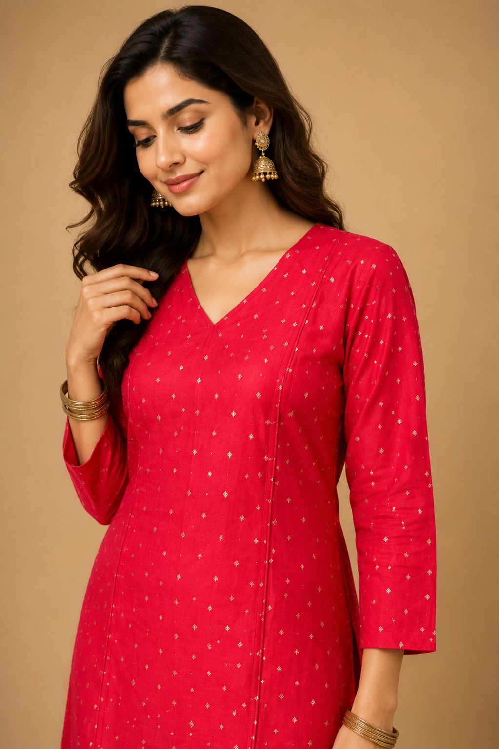 Red Gold Diamond Kurta Set 04 – TRESSNY