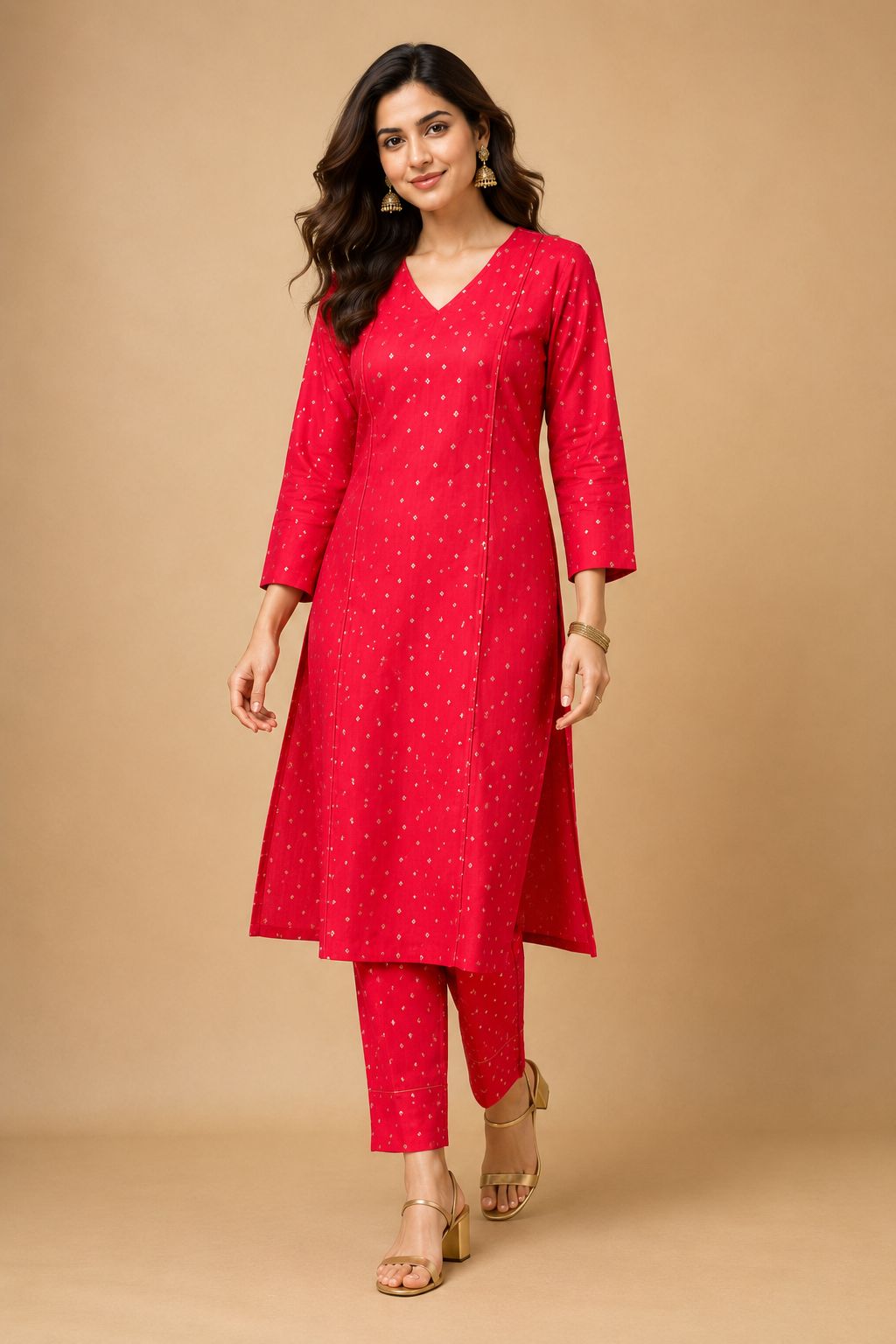 Red Gold Diamond Kurta Set 07 – TRESSNY