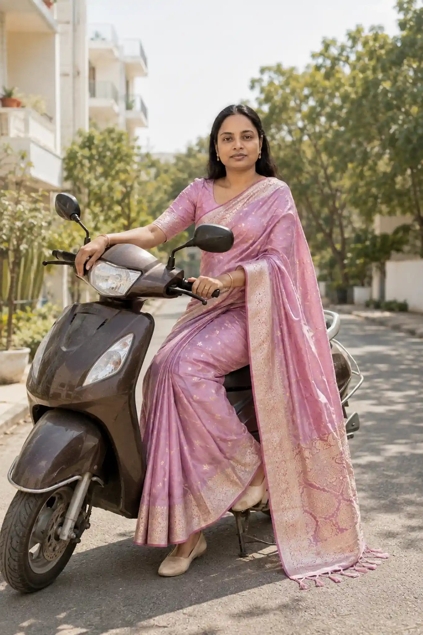 Baby Pink Banarasi Satin Silk Saree with Zari Tassel Pallu - Saree Pallu | Women Fashion India