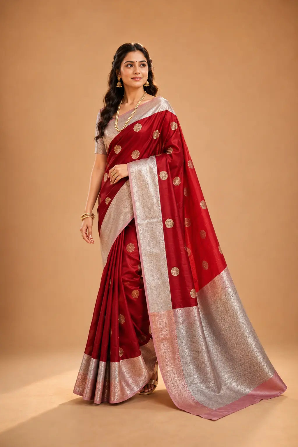 Banarasi semi katan silk saree red – TRESSNY