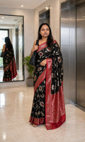 Black Banarasi Silk Saree with Zari Floral Jaal Border - Border Closeup | Women Fashion India