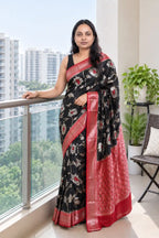 Black Banarasi Silk Saree with Zari Floral Jaal Border - Pallu Detail | Women Fashion India