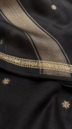 Black Maheshwari Silk Cotton Saree with Gold Zari Buttas - Zari Border | Women Fashion India