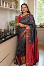 Bottle Green Bridal Silk Saree with Rani Pink Pallu - Pallu Detail | Women Fashion India