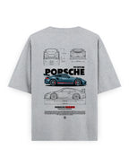 Gray t-shirt with Porsche car design on a white background