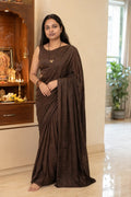 Coffee Brown Crush Silk Sequin Saree with Running Blouse - Full Drape | Women Fashion India