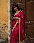 Pink Embroidered Border Saree for Festive Ethnic Wear - Saree Detail | Women Fashion India