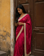 Pink Embroidered Border Saree for Festive Ethnic Wear - Saree Detail | Women Fashion India
