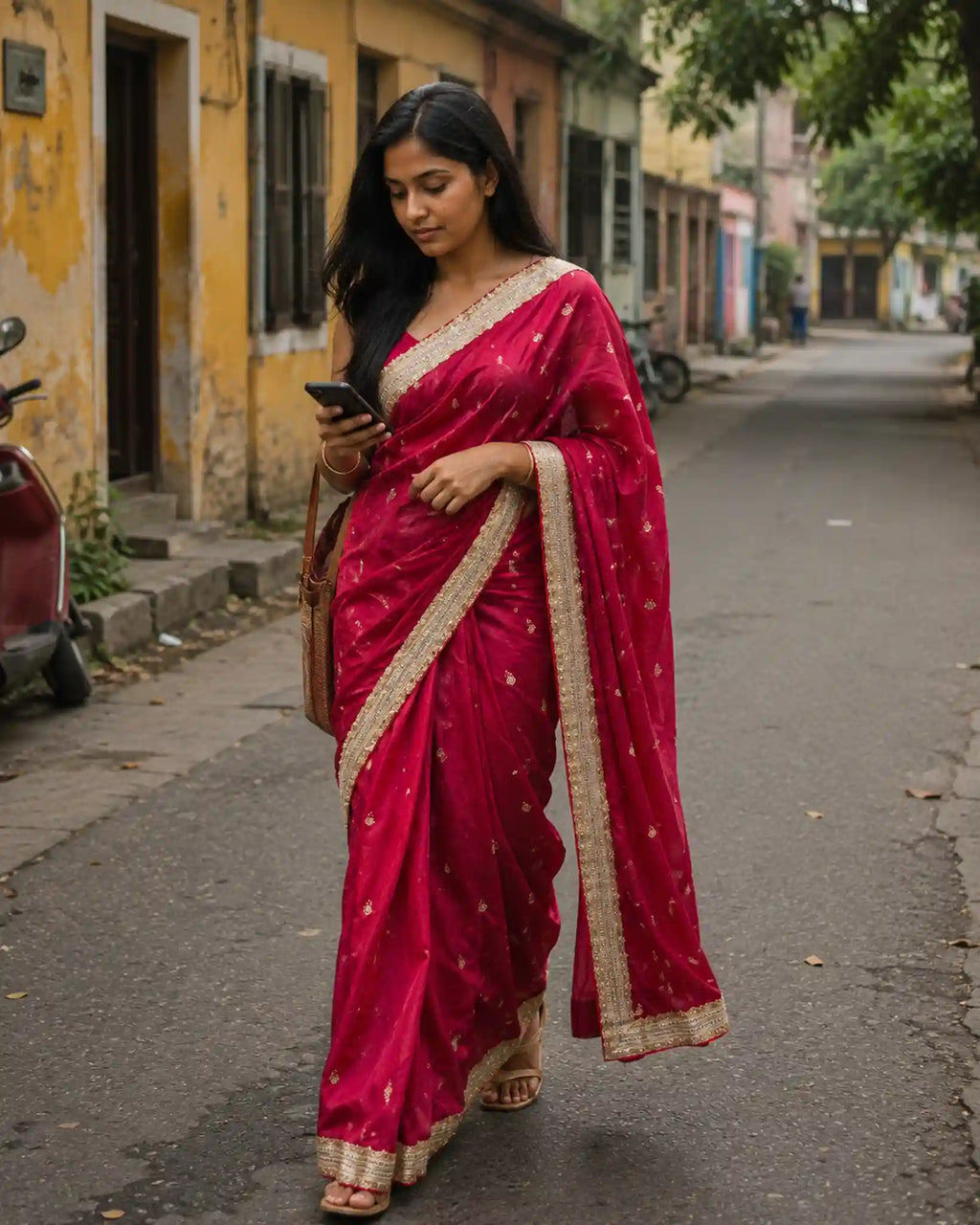 Pink Embroidered Border Saree for Festive Ethnic Wear - Saree Front | Women Fashion India