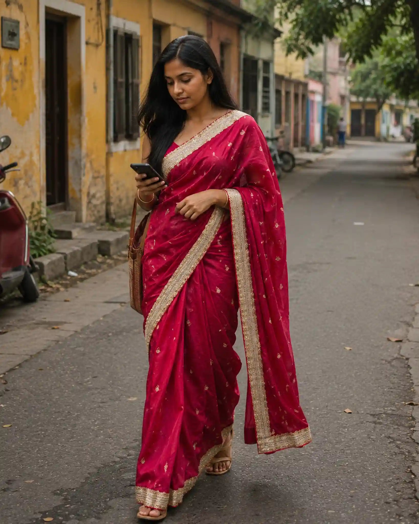 Pink Embroidered Border Saree for Festive Ethnic Wear - Saree Front | Women Fashion India