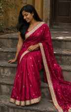 Pink Embroidered Border Saree for Festive Ethnic Wear - Side View | Women Fashion India