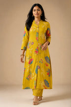 Floral Bamboo Cotton Kurti Pant Set for Casual Ethnic Wear - Set Front | Women Fashion India