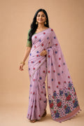Floral Muga Cotton Jamdani Saree for Festive Ethnic Wear - Front View | Women Fashion India