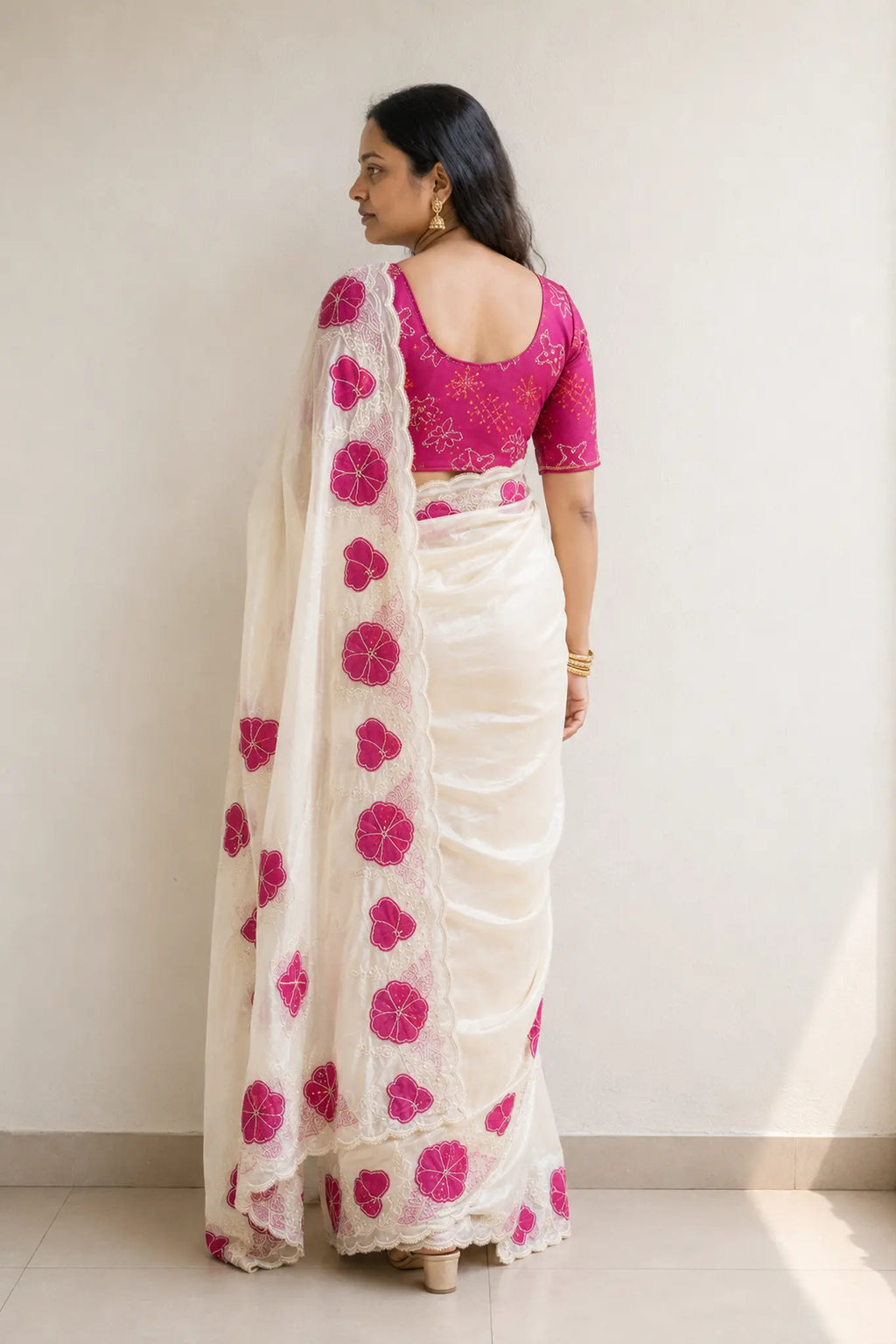 Floral Space Silk Saree with Scallop Border for Festive Wear - Saree Lifestyle | Women Fashion India