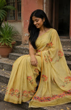 Soft Erode Tissue Zari Floral Saree for Festive Wear - Side View | Women Fashion India