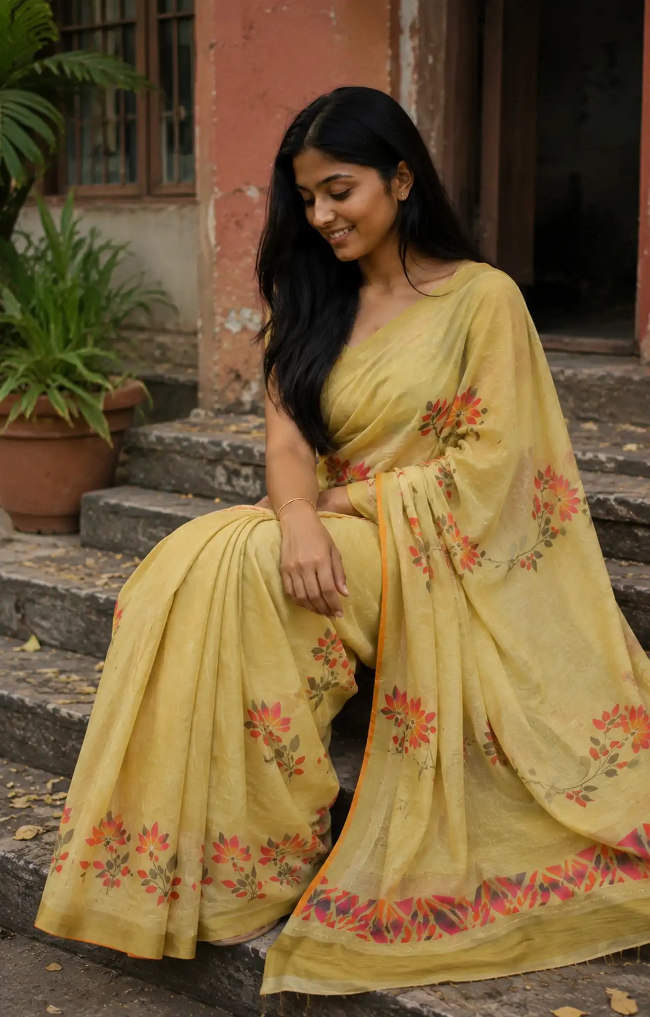 Soft Erode Tissue Zari Floral Saree for Festive Wear - Side View | Women Fashion India