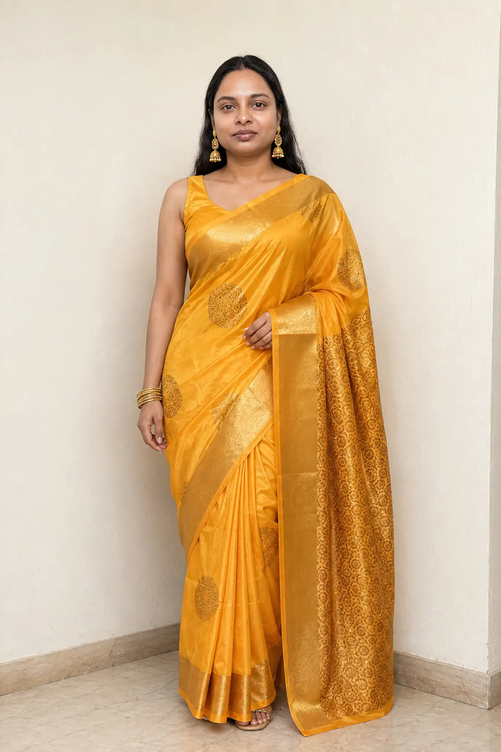 Kanchi Soft Silk Saree with Gold Butta for Festive Wear - Saree Front | Women Fashion India