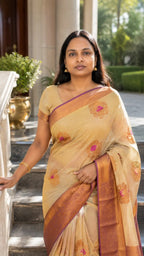 Golden Mustard Soft Silk Saree with Pink Zari Woven Border - Saree Pallu | Women Fashion India