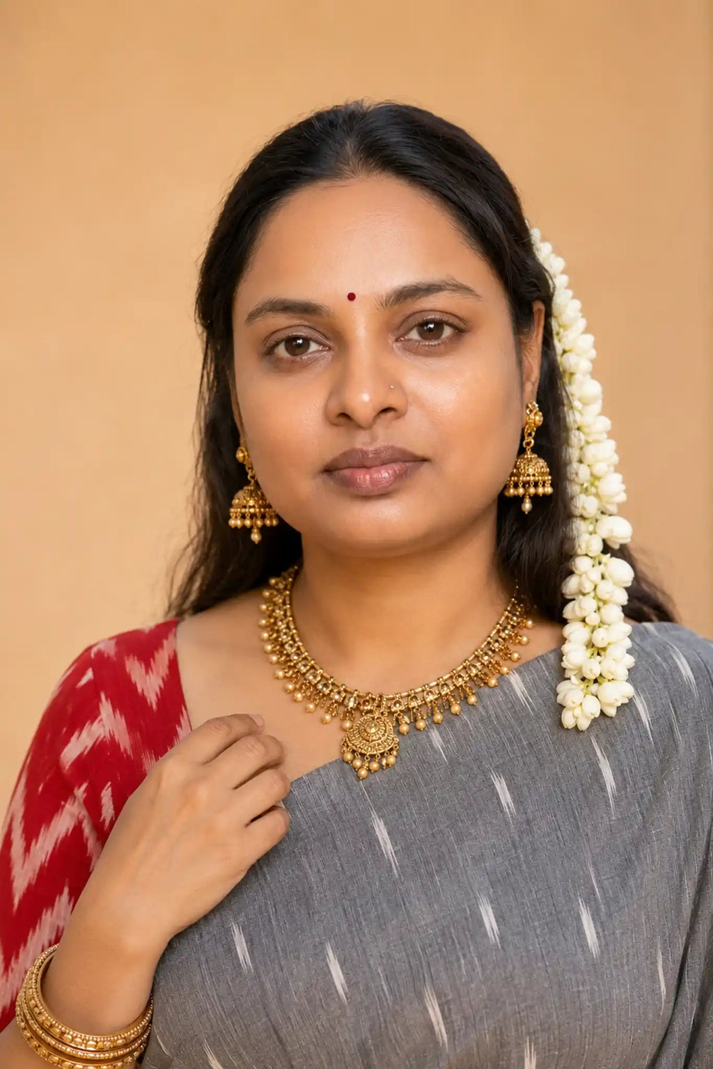 Grey Ikat Mercerised Cotton Handloom Saree with Red Border - Border Closeup | Women Fashion India