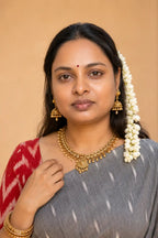 Grey Ikat Mercerised Cotton Handloom Saree with Red Border - Border Closeup | Women Fashion India