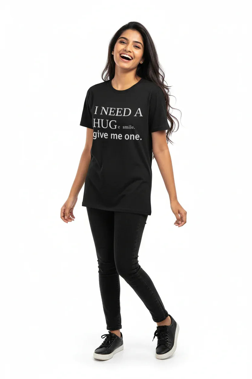 I Need A Huge Smile Tee - dynamic model shot with joyful candid pose