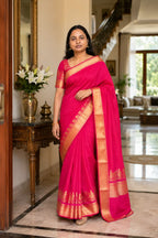 Kanchipuram Soft Silk Saree with Gold Zari Temple Border - Body Texture | Women Fashion India