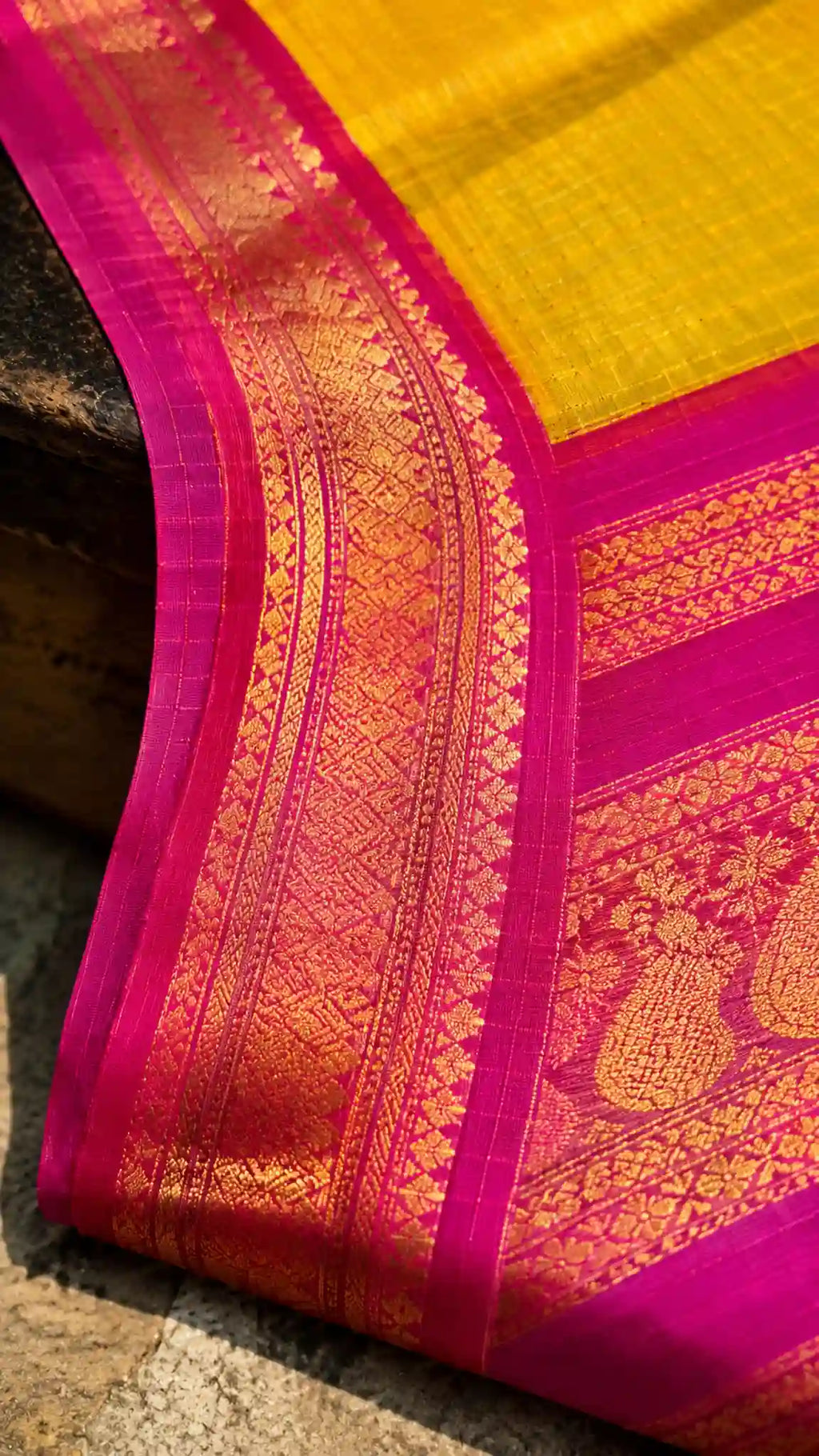 Korvai Checked Handloom Cotton Saree with Zari Border - Zari Border | Women Fashion India