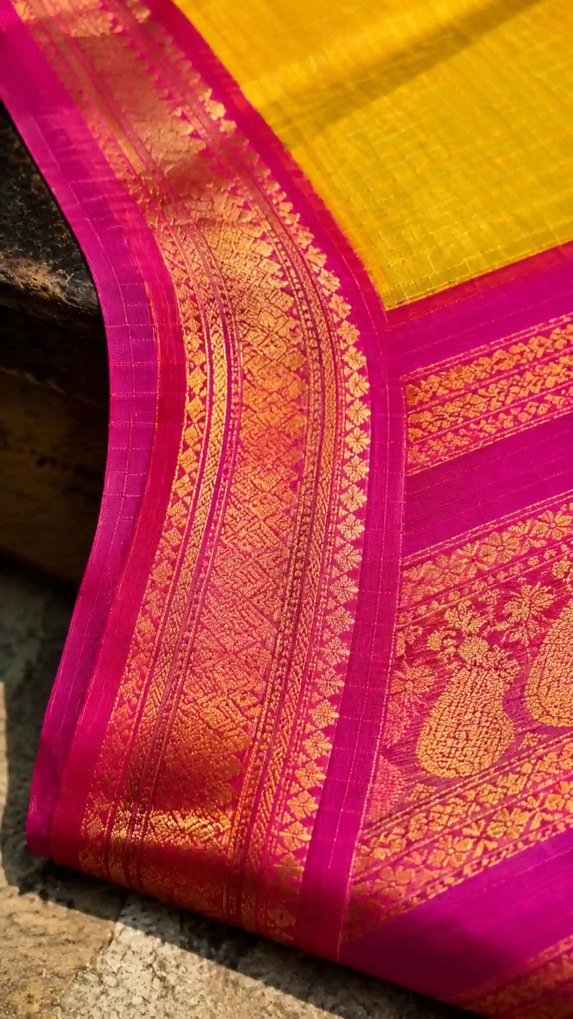 Korvai Checked Handloom Cotton Saree with Zari Border - Zari Border | Women Fashion India