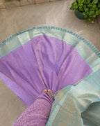 Lilac Soft Silk Saree with Contrast Blue Zari Pallu - Saree Pallu | Women Fashion India