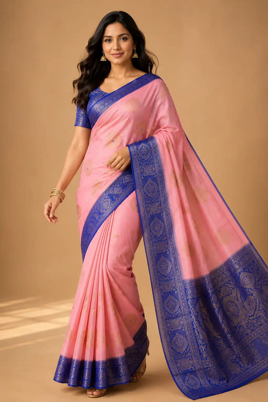 Kupera korvai bridal silk saree baby pink floral – TRESSNY